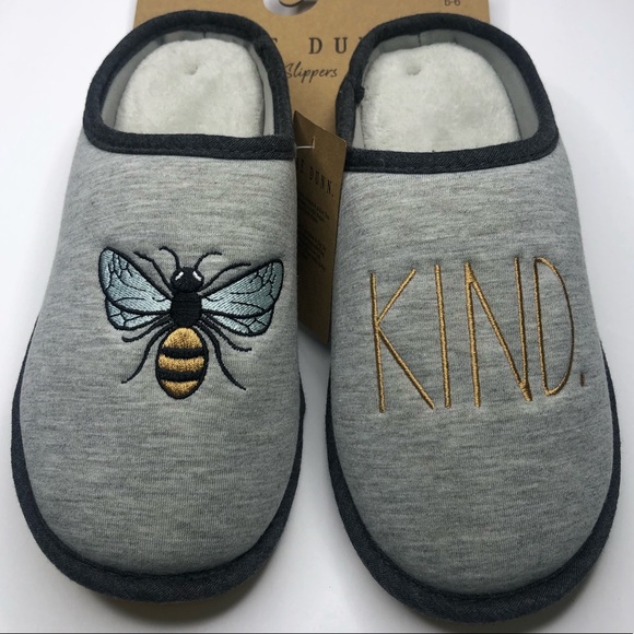 Rae Dunn Shoes - Rae Dunn. Bee Kind Plush Slippers Light grey w/ cream faux fur inner Size S 5-6